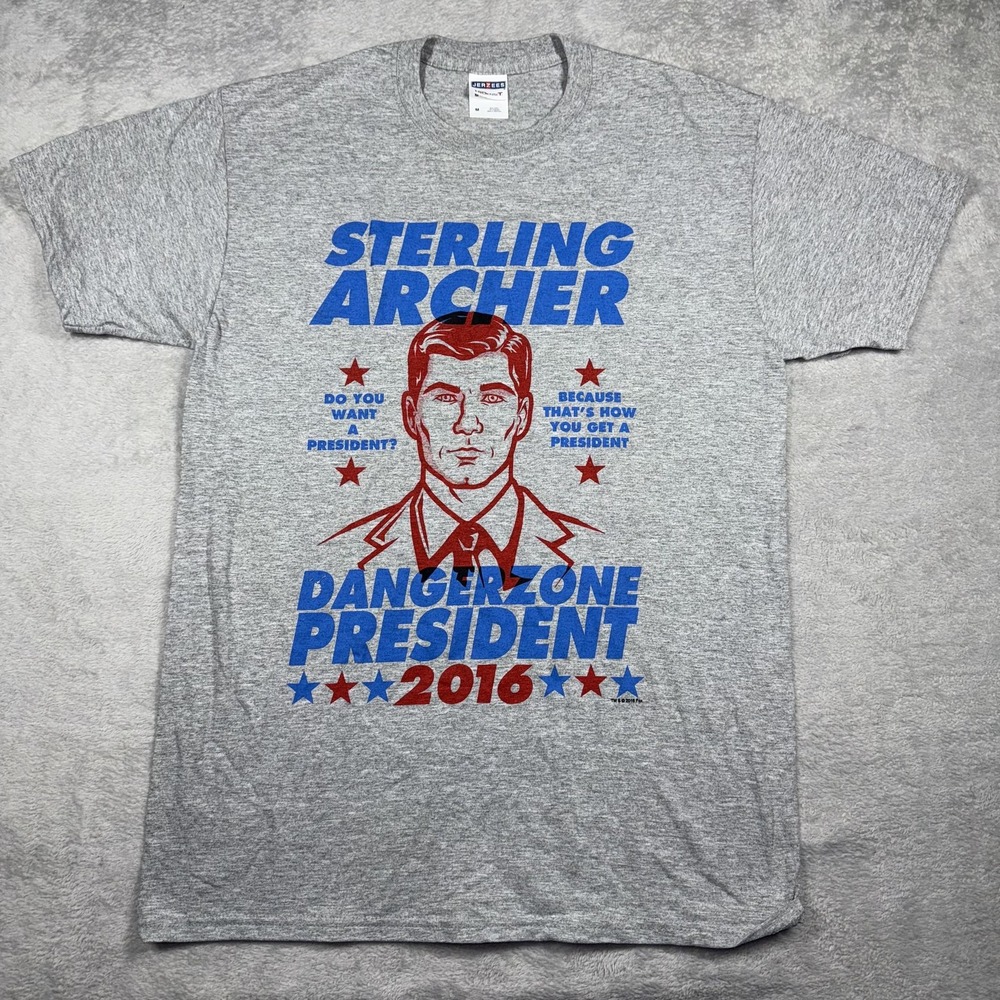 Sterling Archer Shirt Mens Medium Gray Danger Zone President 2016 Fox Comedy Tee